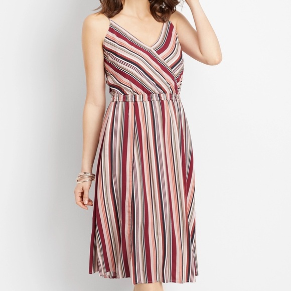 Maurices Women XS Stripe Sleeveless Strappy V-Neck Mid-Length Sundress - Picture 1 of 12